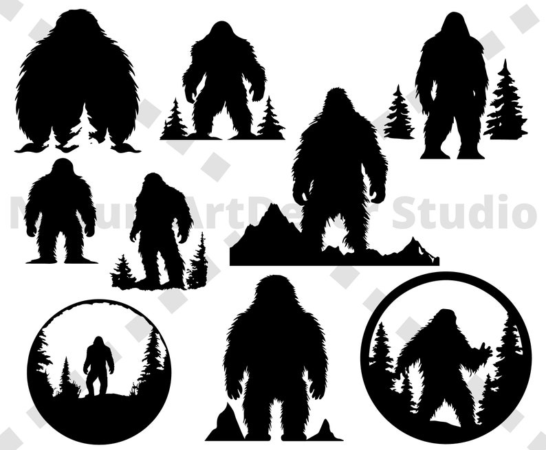 Bigfoot Silhouette Line Art Svg Bundle, Sasquatch Yeti Clipart, POD ...