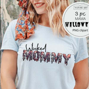 Halloween Retro Horror Mama Design, 3pc Scary Movie Style Mommy Doodle Image Bundle, Momster, Spooky Mama, Wicked Mommy Sublimation File