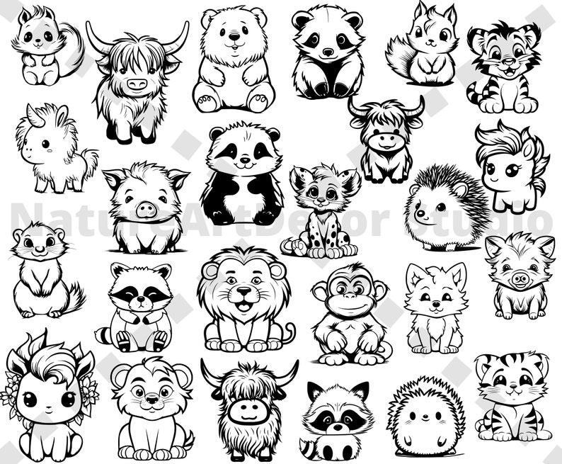 50pc Cute Fluffy Animal Doodle SVG Bundle, Cute Woodland Animals, Fluffi Puppy, Farm Animal Svg Design Clipart Nursery Image, Commercial Use, svg vector outdoor, Fluffi animal vector, Jungle, Woodland animal, Safari, cute animal, baby animal