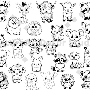 50pc Cute Fluffy Animal Doodle SVG Bundle, Cute Woodland Animals, Fluffi Puppy, Farm Animal Svg Design Clipart Nursery Image, Commercial Use, svg vector outdoor, Fluffi animal vector, Jungle, Woodland animal, Safari, cute animal, baby animal