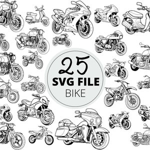 25pc Bike SVG Bundle, file tagliati per moto, immagine di design Svg amante delle moto, uso commerciale, file Cricut Cut