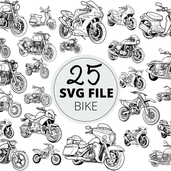 25pc Bike SVG Bundle, Moto Cut Files, Motos Lover Svg Design Image, Utilisation commerciale, Fichier de coupe Cricut