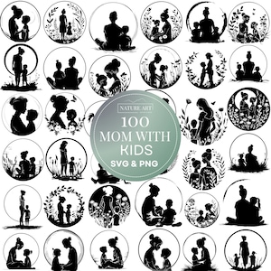 100 unidades de mãe e filhos círculo Doodle pacote SVG e PNG, clipart de maternidade mamãe e eu, imagem de berçário de design de maternidade, uso comercial