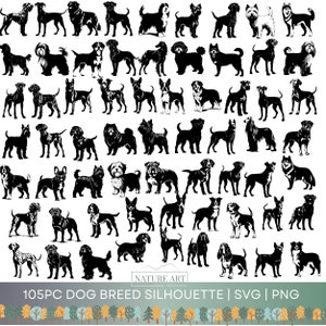 105pc hondenras silhouet SVG | PNG-bundel, puppyras eenvoudige lijn kunst afbeelding, hond moeder kunst, honden tekenen ambacht, hond eenvoudige lijn tattoo