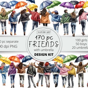 Best Friends Creator Kit con paraguas, Besties acuarela PNG Mega Bundle DIY Clipart, amistad, imagen de diseño BFF, uso comercial