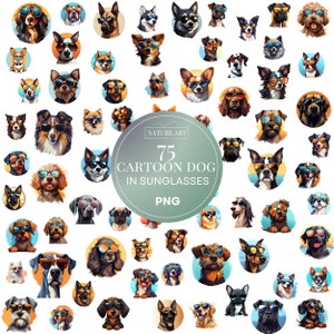 75pc Cartoon Dog in Sunglasses PNG Bundle, Dog Lover's POD Allowed Digital Art, Dog Breed Illustration, Commercial Use, Sublimation Art