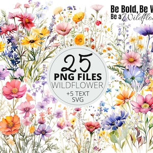 25pc Wild Blooms PNG and SVG Bundle, Unleash the Beauty of Nature with PNG Wildflower Pack, for Commercial Use