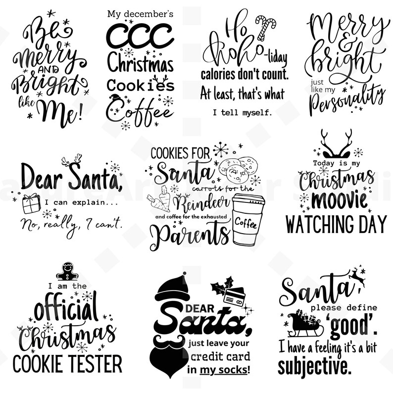 30pc Funny Christmas Text SVG Bundle, Sarcastic Santa Claus Digital Art
