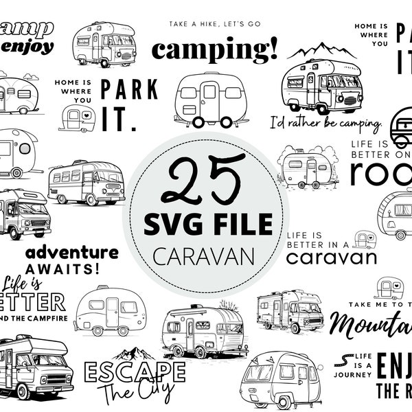 25pc Caravan SVG Bundle, Outdoor Tent Cut Files, Camping Glamping Lover Svg Design Image Decal Svg, Commercial Use, Cricut Cut file
