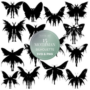 Mothman Silhouette Line Art Svg Bundle, Mothman Monster Cryptid Clipart, POD Allowed Digital Art Illustration, Commercial Use, Sublimation