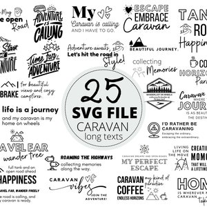 Paquete SVG de texto Happy Caravan de 25 piezas, archivos de corte de camping, camping al aire libre Glamping amante svg diseño imagen svg, uso comercial, archivo de corte cricut