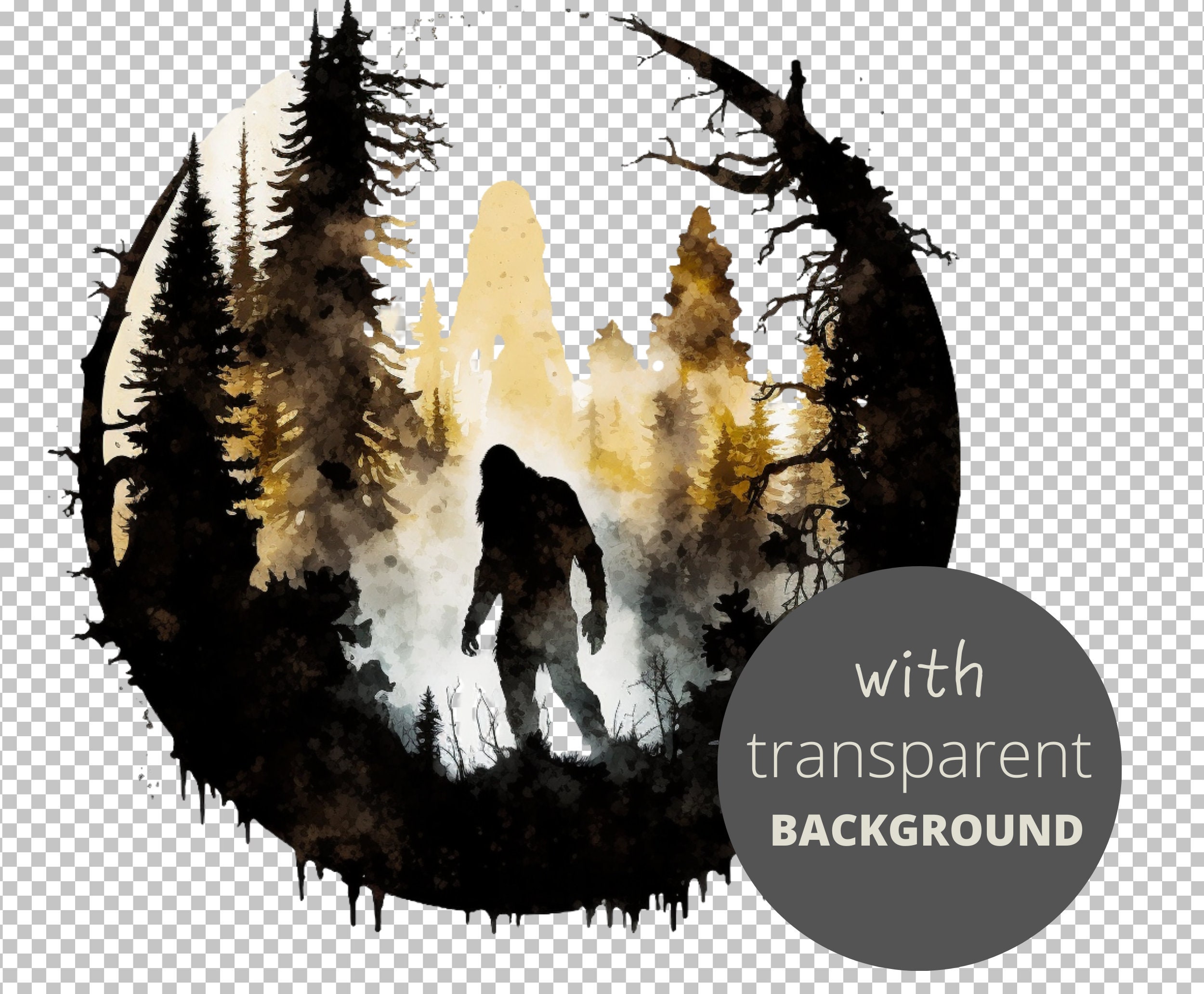 5pc Bigfoot Water Color PNG Bundle, Sasquatch Yeti Hiking Clipart, POD ...