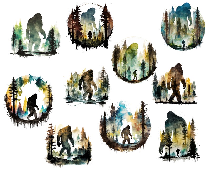 50pc Bigfoot Water Color PNG Bundle Sasquatch Yeti Hiking - Etsy