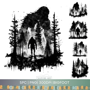 5pc Bigfoot Water Color PNG Bundle, Sasquatch Yeti Hiking Clipart, POD Allowed Digital Art Illustration for Commercial Use, Sublimation