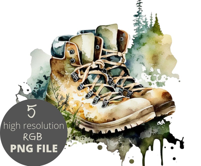 5pc Hiking Girl Watercolor PNG Bundle, Printable Wanderlust Digital