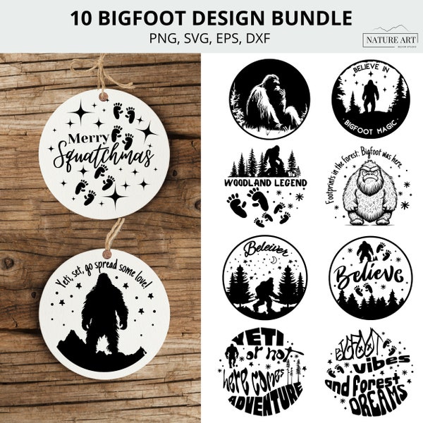 10pc Bigfoot Circle Word Art Svg Bundle, Sasquatch Yeti Text Clipart, POD Allowed Digital Art Illustration for Commercial Use, Sublimation