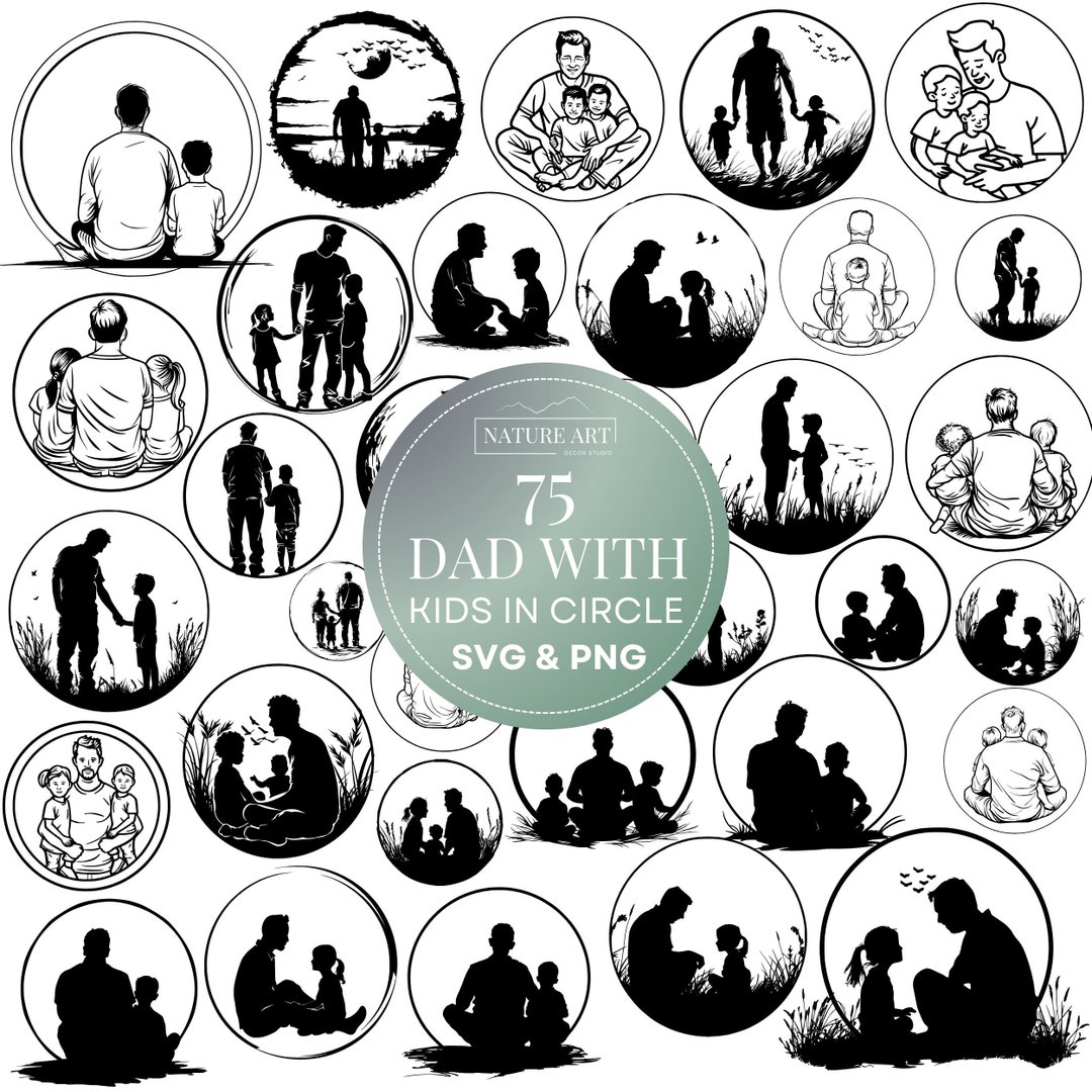 75pc Dad and Kids Circle Doodle SVG & PNG Bundle, Cute Father and Me ...