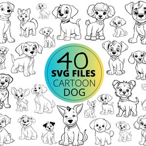 40pc Cute Cartoon Dog SVG Bundle, Pliki do cięcia psów, Mama psa, Tata psa, Ilustracja rasy psa, Rysunek zwierzaka Svg, Uroczy szczeniak, Wykorzystanie komercyjne