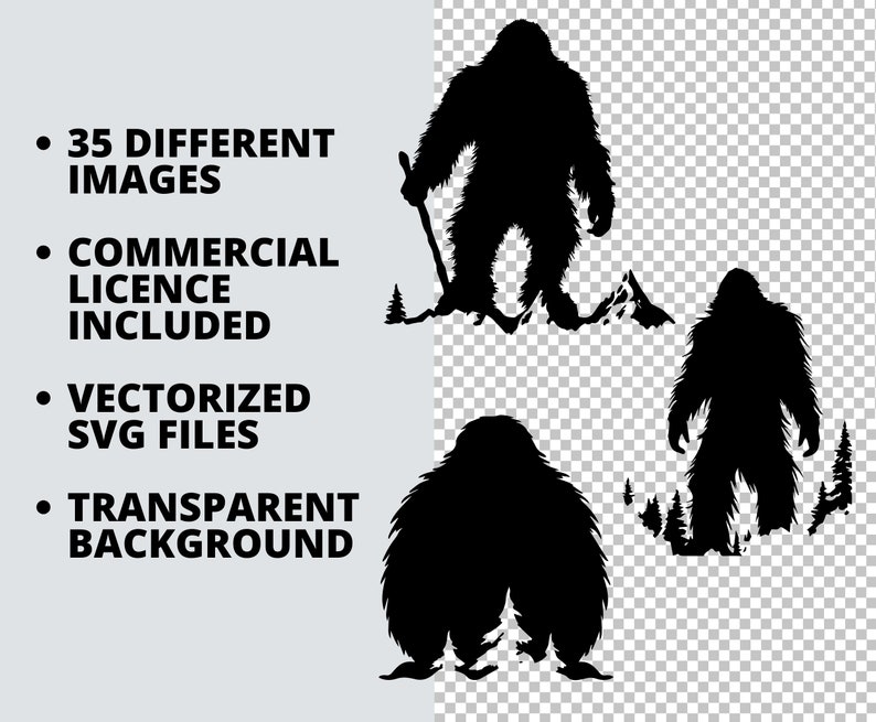 Bigfoot Silhouette Line Art Svg Bundle, Sasquatch Yeti Clipart, POD ...