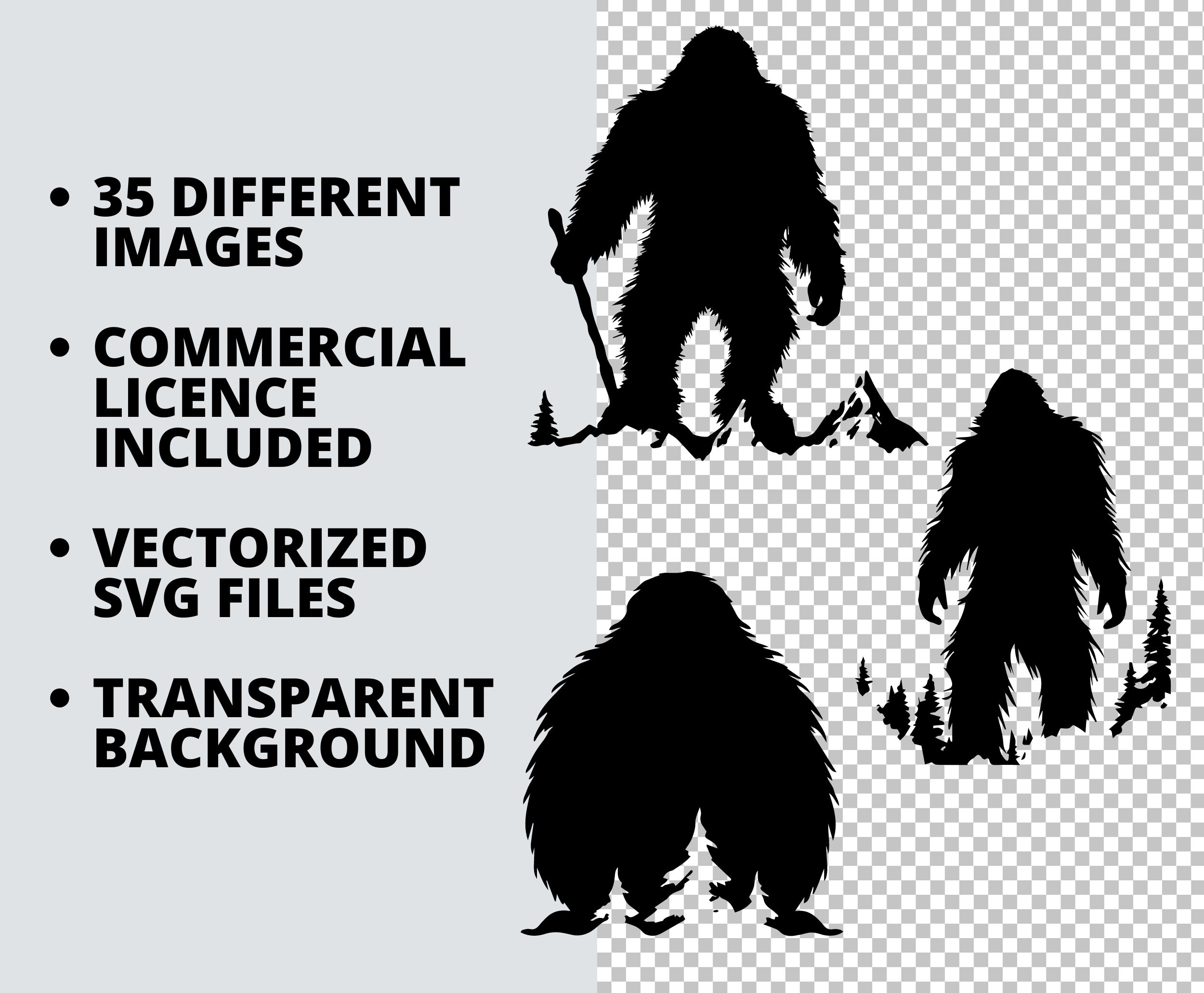 Bigfoot Silhouette Line Art Svg Bundle, Sasquatch Yeti Clipart, POD ...
