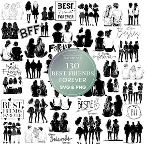130pc Besties for Life Mega Bundle Paquete SVG y PNG en blanco y negro, Imágenes prediseñadas de mejores amigos, Imagen de diseño BFF, Uso comercial, Archivo de corte