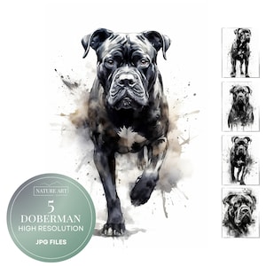5pc Cane Corso Grayscale Watercolor JPG Bundle, Black & White Dog Clipart, POD Allowed Digital Art Illustration for Commercial Use, 300 dpi