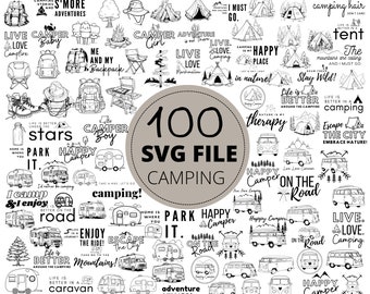 100 Stück Camping, Wohnwagen SVG MegaBundle, Aufkleber geschnitten Dateien, Camping Glamping Liebhaber SVG Design Bild Aufkleber SVG, kommerzielle Nutzung, Cricut Cut Datei