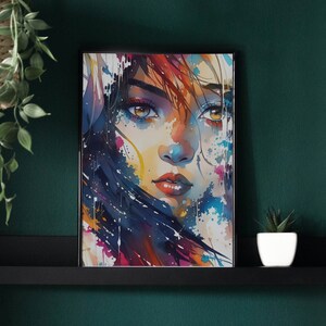 Watercolor Portrait Digital Printable Poster, 300 DPI, High Quality PNG, Printable Wallart, Home Decor