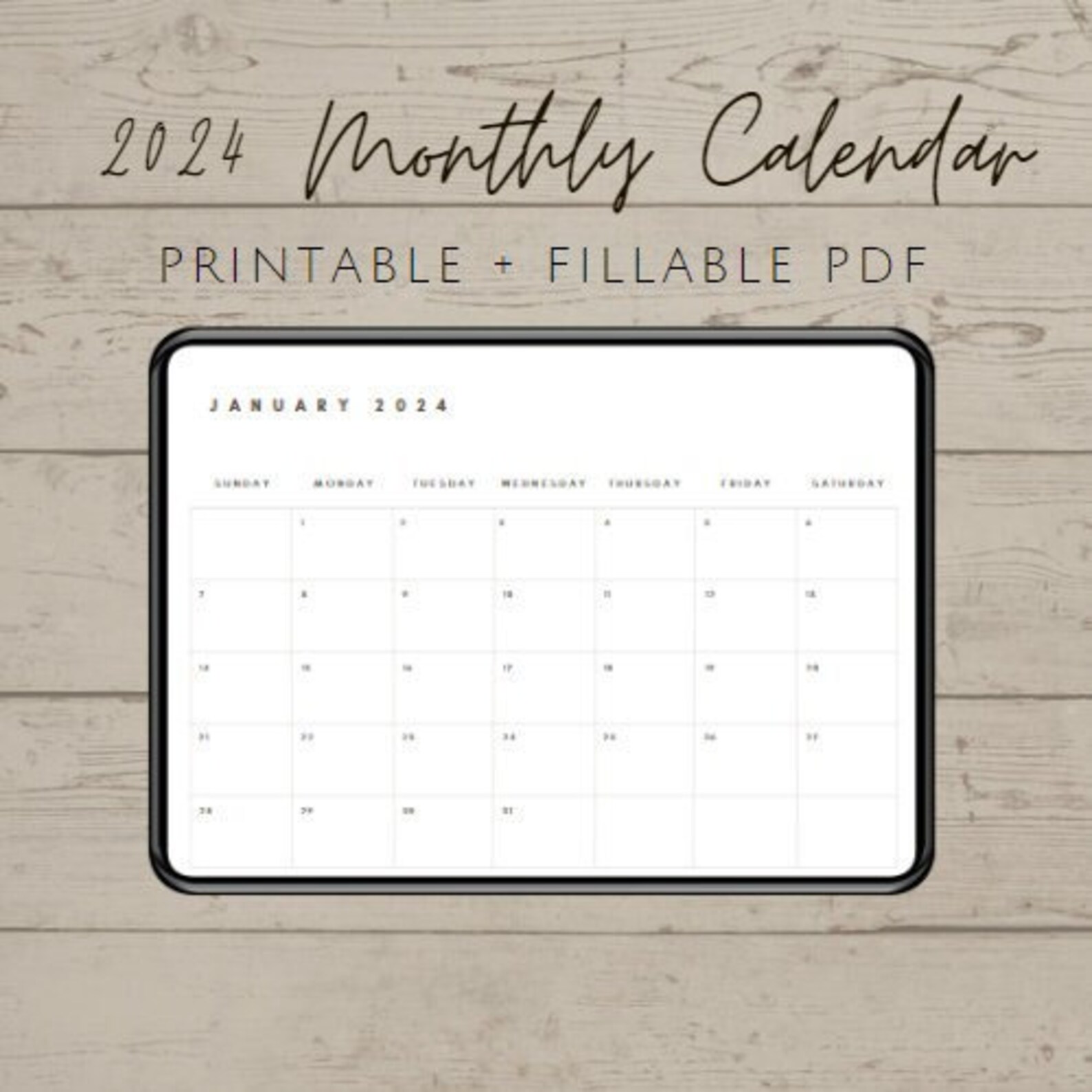 2024 Monthly Calendar Editable Printable Planner, Landscape Monthly