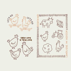Plotter file villaggio bambino polli gallina gallo trattore fattoria svg dxf pdf plotter