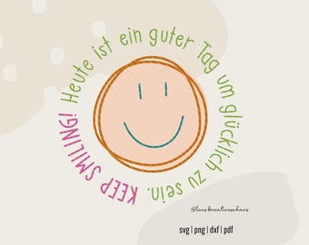 Smiley plotterfil, God dag, Glad dag, SVG, DXF, för plottrar och lasrar