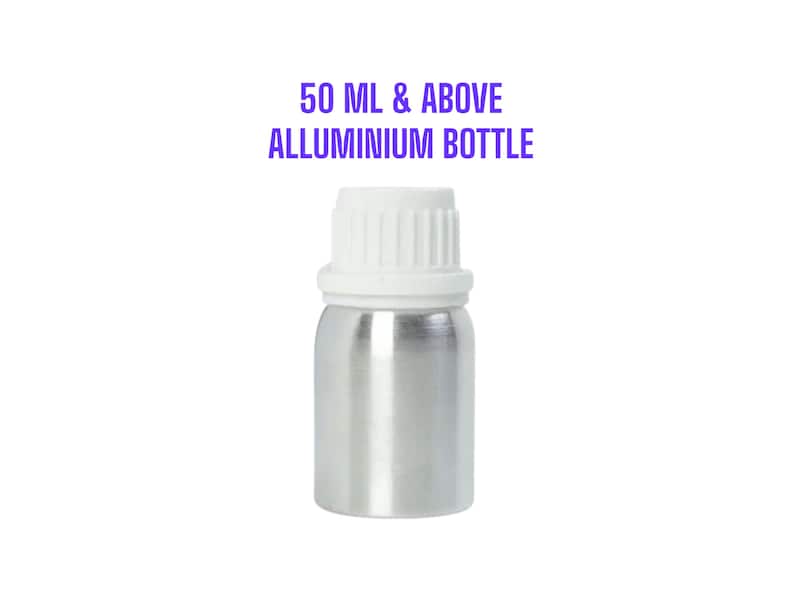 May include: A silver aluminium bottle with a white screw-on cap. 50 ML & ABOVE ALUMINIUM BOTTLE.