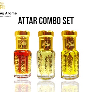 Safran Attar Parfümöl Geschenkset: Kashmiri, Kesar Chandan, Zafran Hind