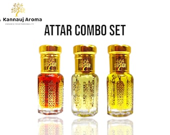 Saffron Attar Gift Set by Kannauj Aroma, Pure Kashmiri Saffron, Kesar Chandan, Zafran Hind Attar, Aromatic Perfume Oils for Men & Women