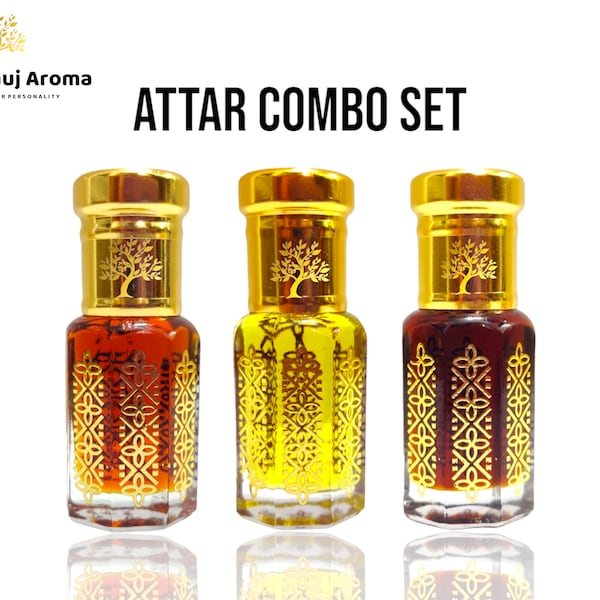 Combo d'Attar au safran • Pack premium de 3 • Safran de oud • Safran ruh • Kesar Chandan • Attar à base de Zaffran • Aroma By A Kannauj