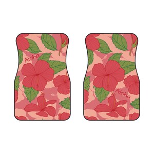 Surf's Up-stijl: Aloha Hibiscus-automatten aan de voorkant: rijd in tropische sferen! afbeelding 2