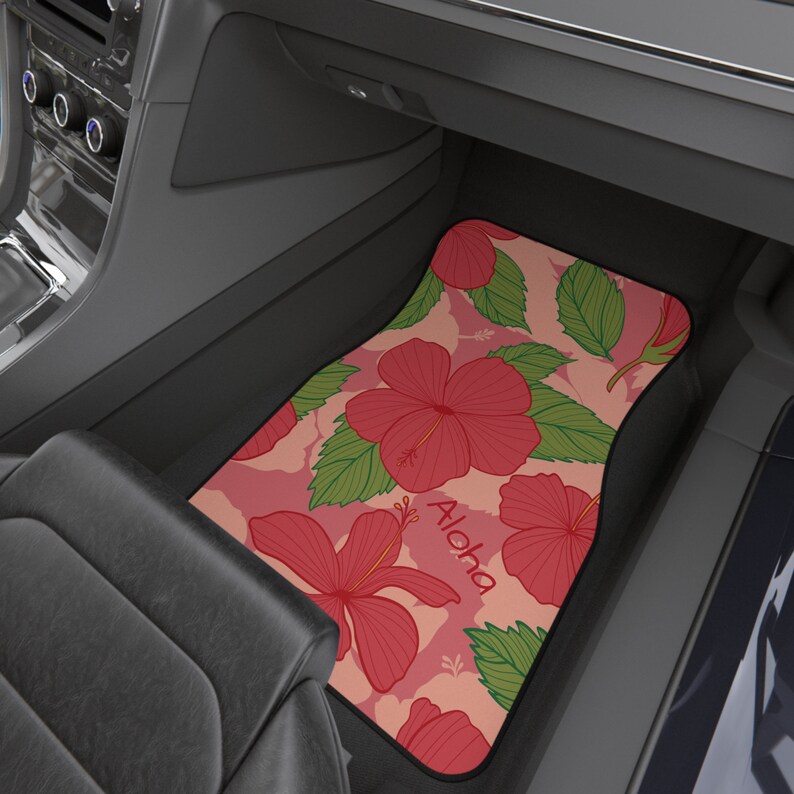 Surf's Up-stijl: Aloha Hibiscus-automatten aan de voorkant: rijd in tropische sferen! afbeelding 6
