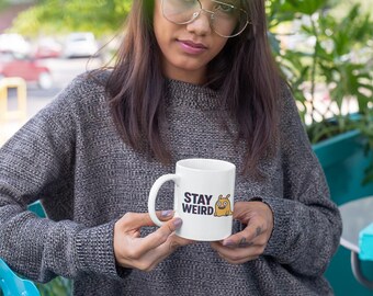 Stay Weird Ceramic Mug, Alien Coffee Cup, Funny Quirky Tea Mug, Unique UFO Drinkware, Outer Space Gift, Cosmic Beverage Cup