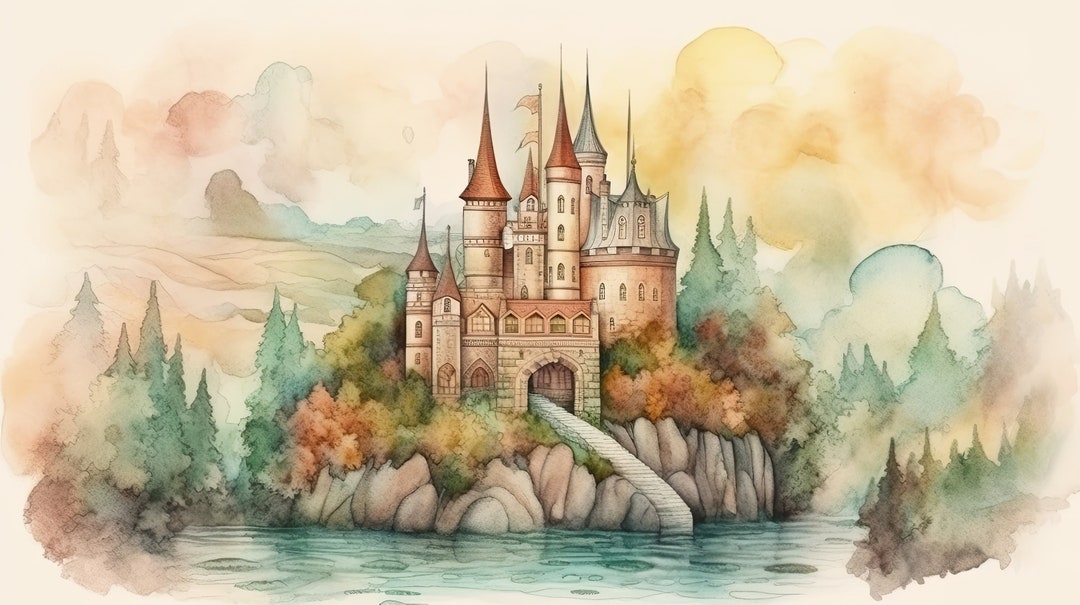Vintage Style Fantasy Castle Watercolor Illustration - Etsy