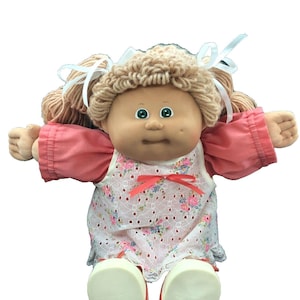Bambola Cabbage Patch Kids vintage del 1978/82, bambina, capelli biondo cenere, occhi verdi, pony, fossetta