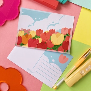 Postcard - tulips field