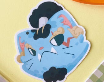Kawaii Cat Illustration Jinbei die-cut Sticker: Cat Shark Knight of the Sea