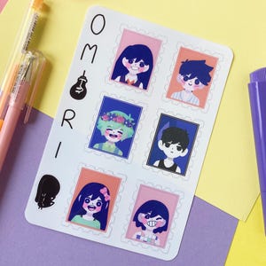 Omori Fanart Cute Stamp Sticker Sheet for Video Game Fans and Kawaii Collectors