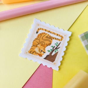 Tiger Animal Stamp Die Cut Sticker for Wildlife and Adventure Art Lovers