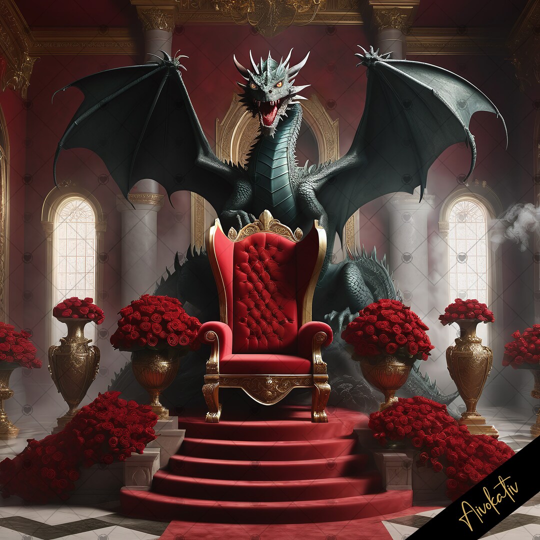 Dragon Fantasy Throne Digital Photography Backdrop, Digital Background ...