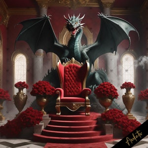Dragon Fantasy Throne Digital Photography Backdrop, Digital Background Fantasy Photography Backdrop Role Play, Birthday Dramatic Backdrop