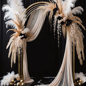 Elegant Black & Gold Digital Photography Backdrop Feathers and Pampas Digital Background Festive Photography Backdrop, Birthday, Maternity