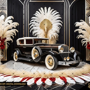 Elegant Gatsby Style Roaring 20&#39;s Ivory Black Gold & Red Digital Photography Backdrop, Deco Digital Background Overlay Backdrop, Art Deco
