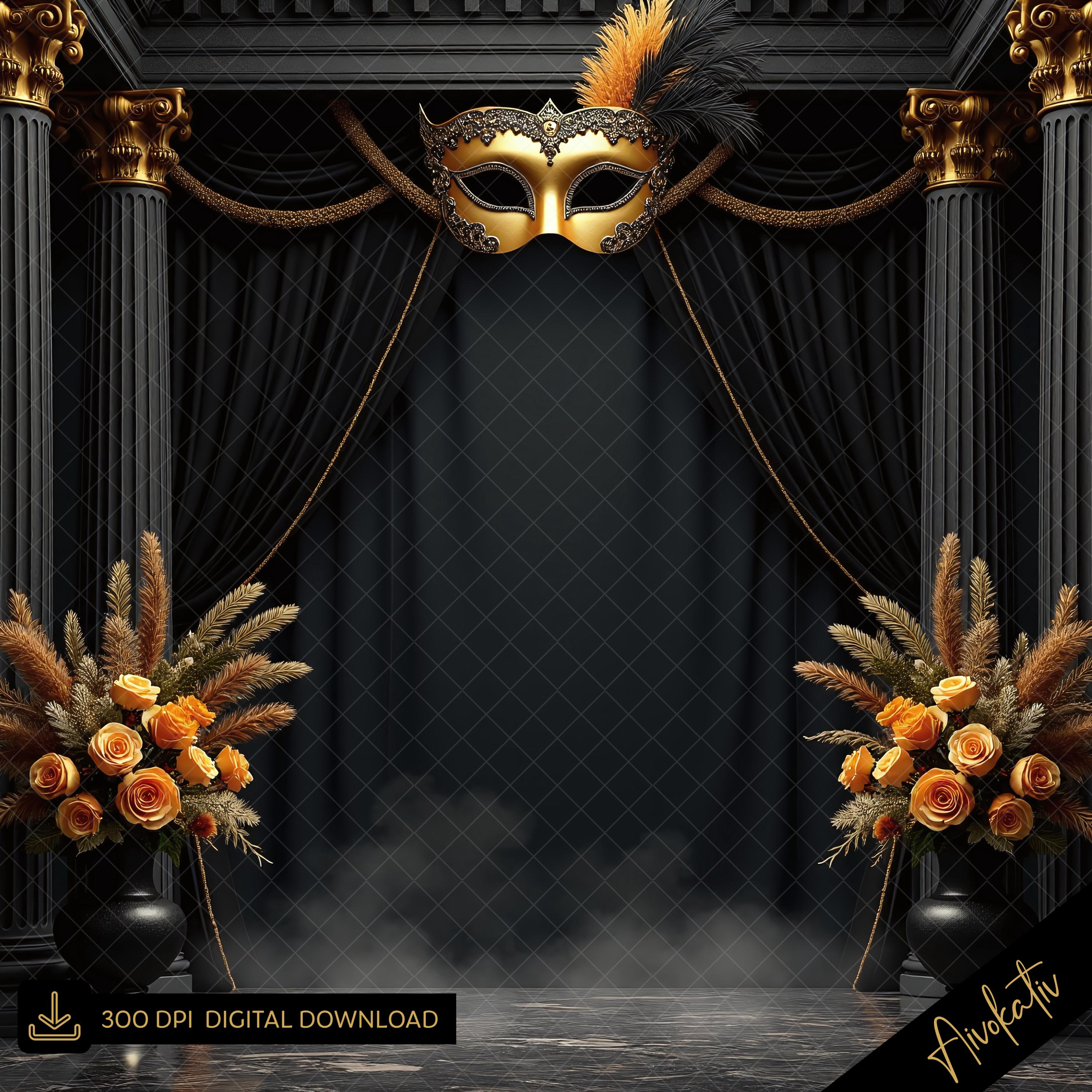 Elegant Black & Gold Masquerade Digital Photography Backdrop ...