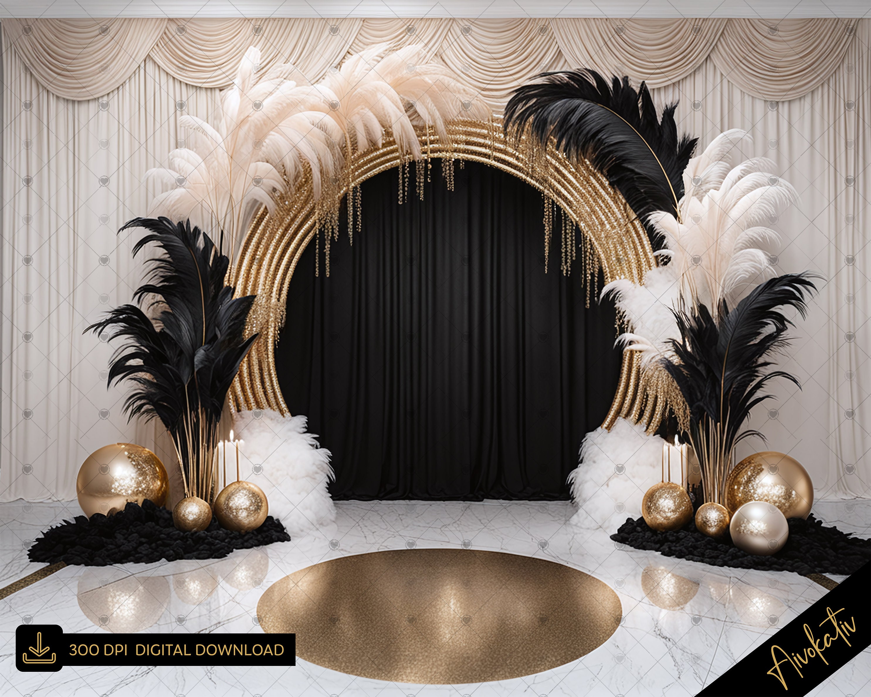 Elegant Black & Gold Art Deco Digital Photography Backdrop, Roaring 20's Style Digital Background, Gatsby Digital Backdrop Photoshop Overlay